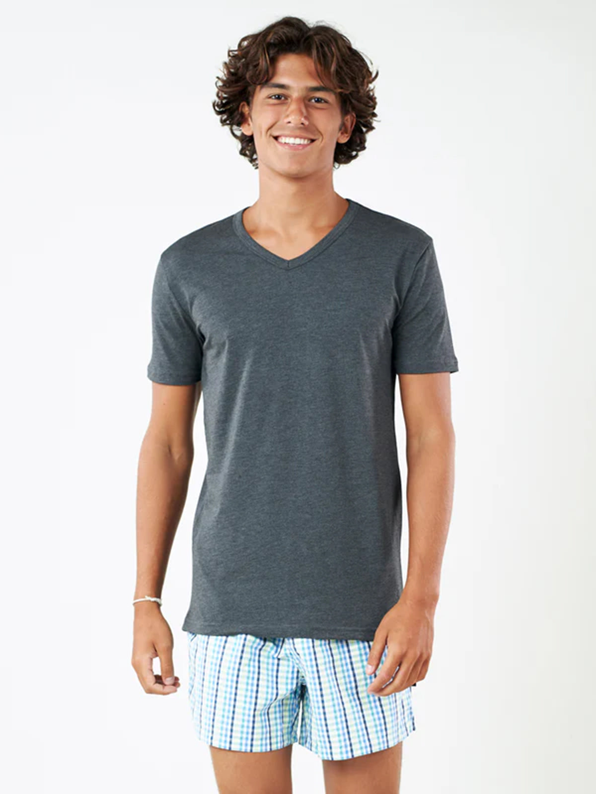 Luxury Modal  V Neck Tee - Charcoal Heather