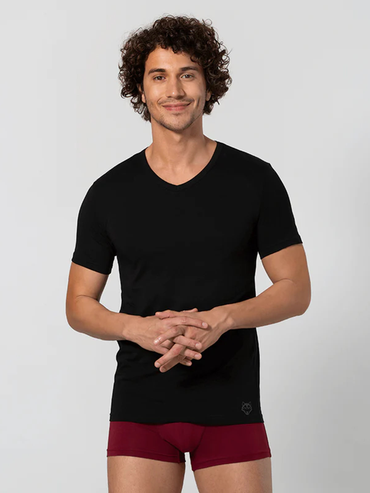 Signature Cotton V Neck Undershirt - Black