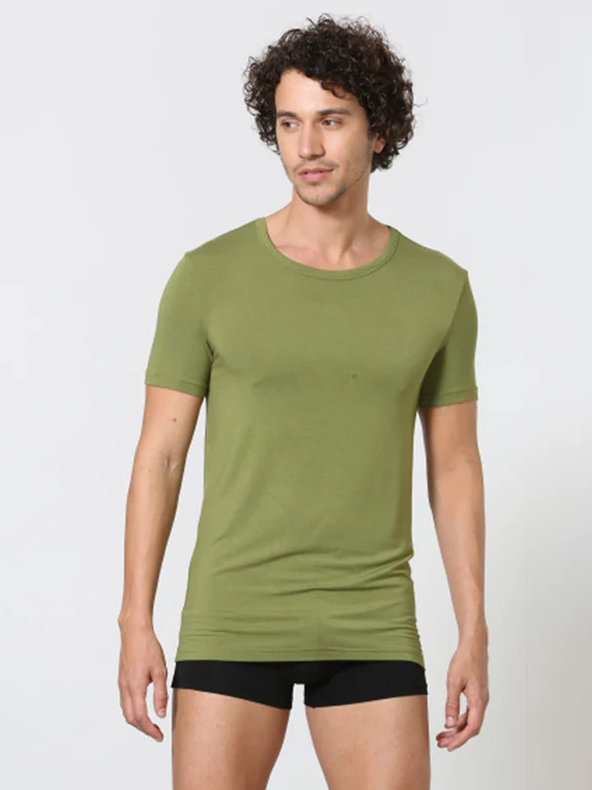 Luxury Modal Crew Neck Tee - Olive Green