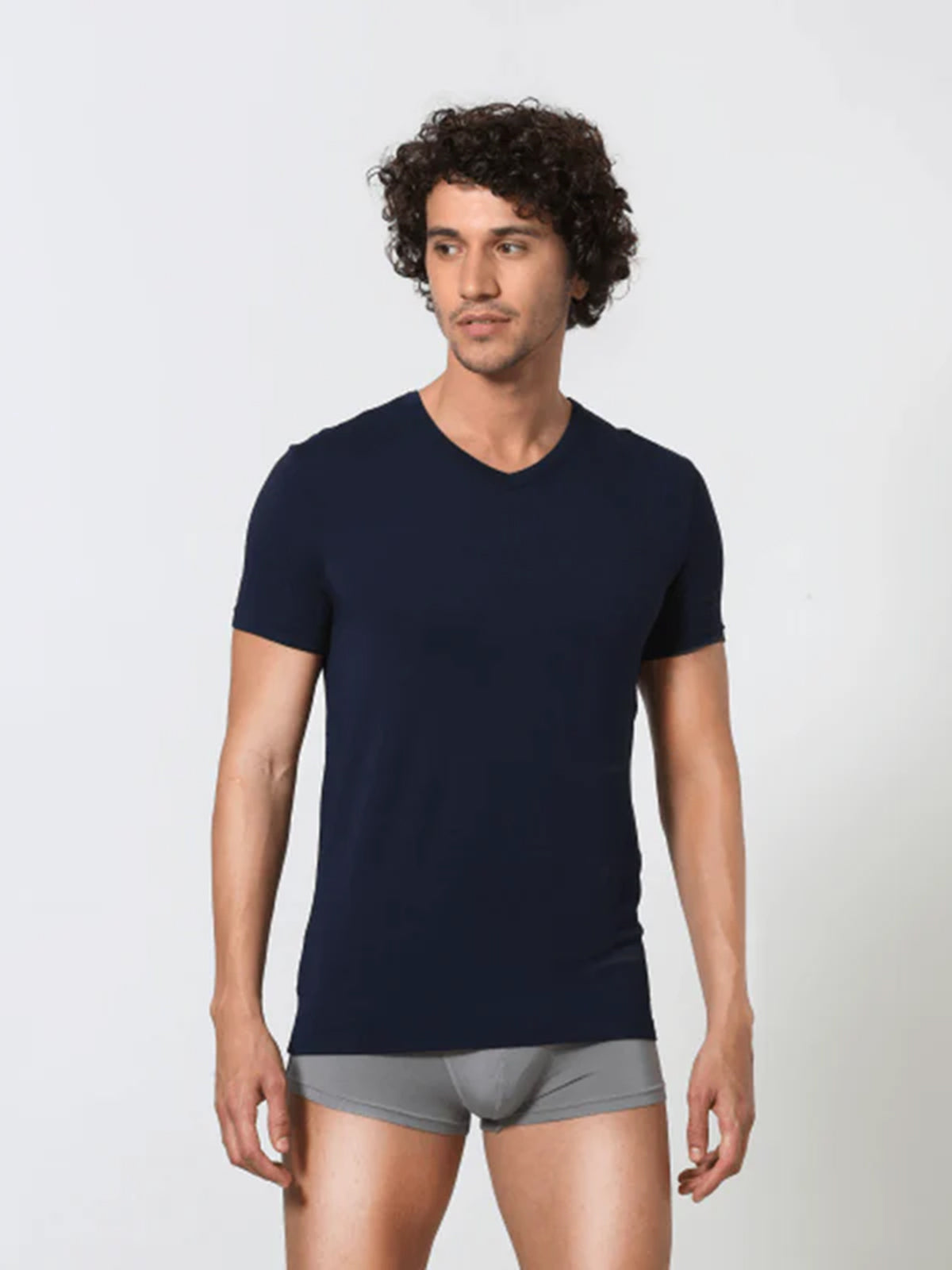 Signature Cotton V Neck Undershirt - Navy