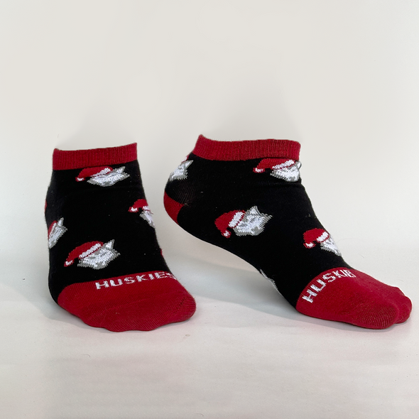 Huskie Santa Hat  Ankle Socks - Black / Red