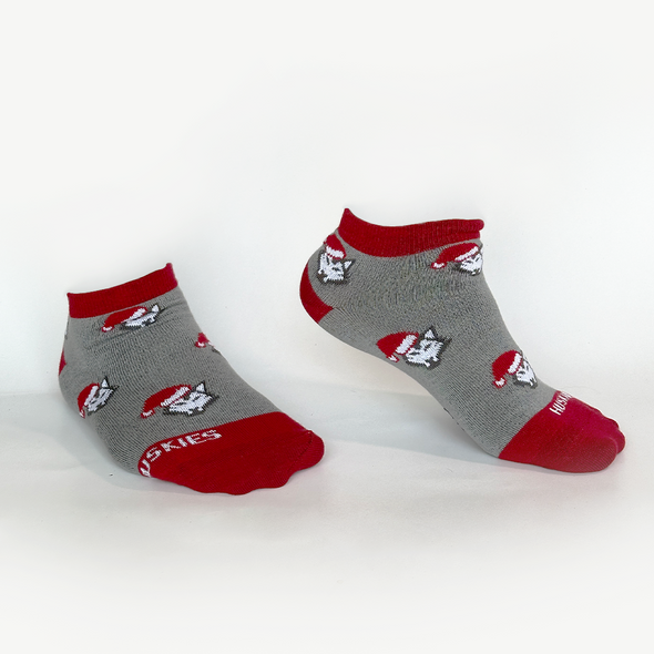 Huskie Santa Hat  Ankle Socks - Grey/ Red