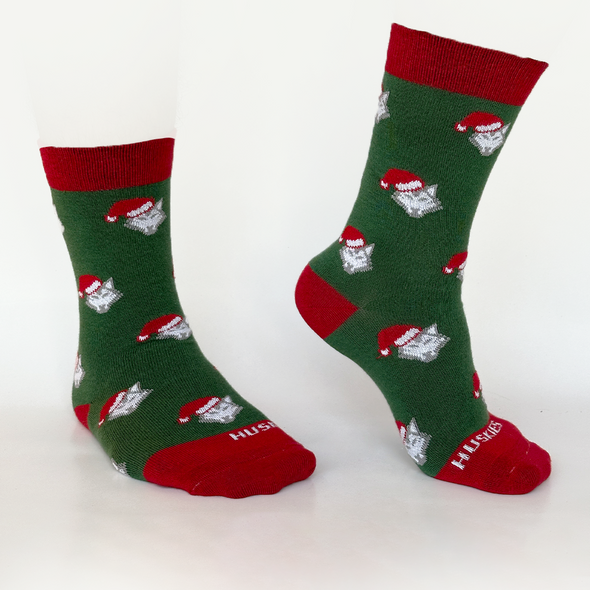 Huskie Santa Hat Full Socks - Green / Red