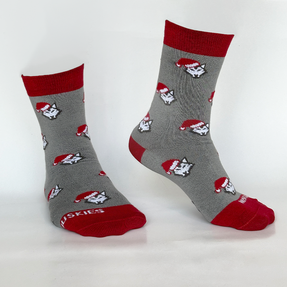 Huskie Santa Hat Full Socks - Grey / Red