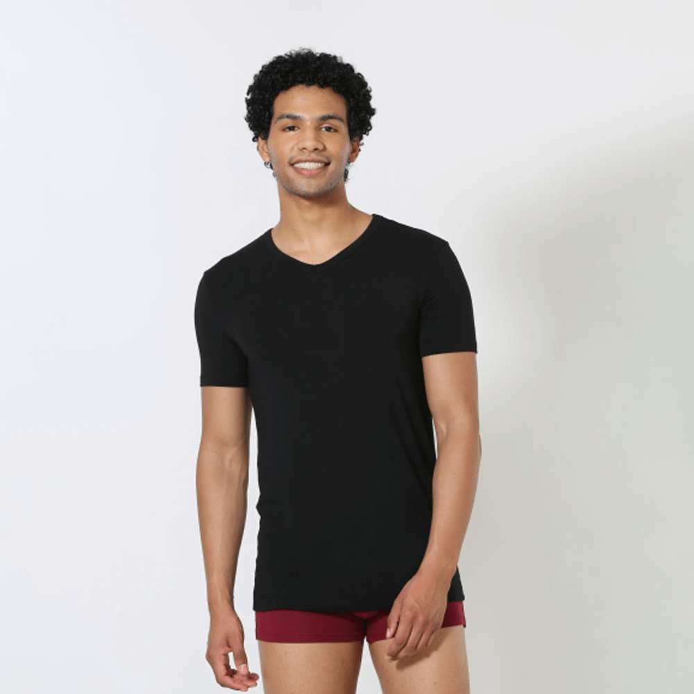 Premium Cotton V Neck Tee - Black – Huskies