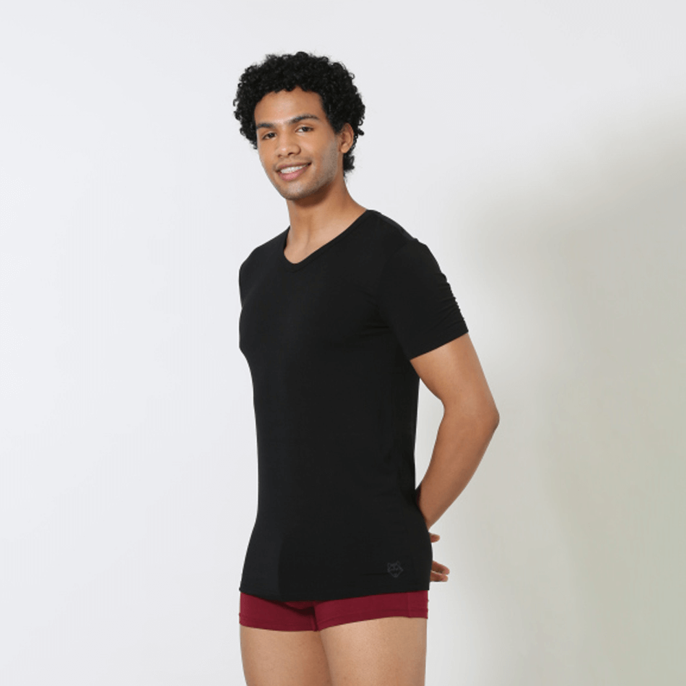 Premium Cotton V Neck Tee - Black – Huskies